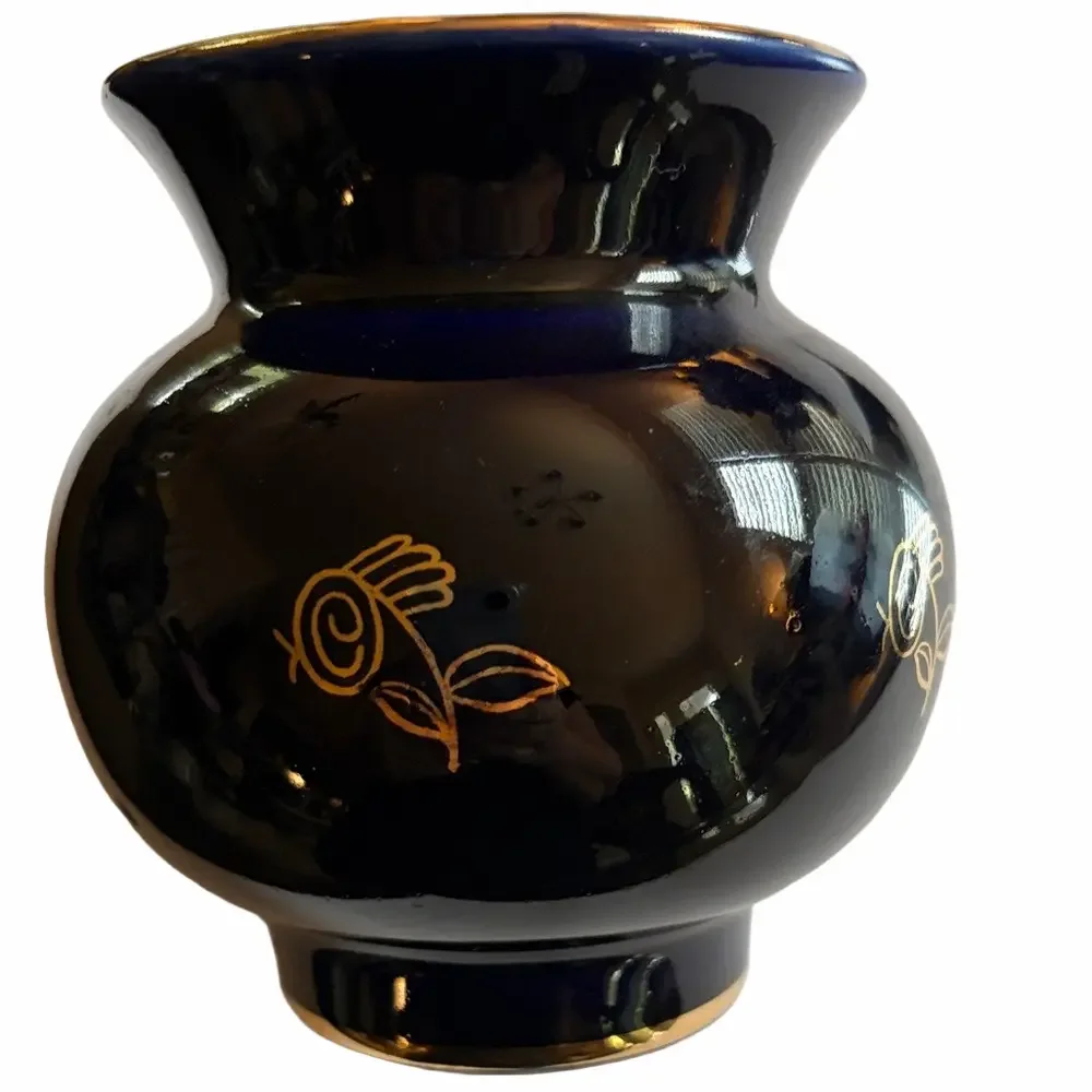 Lomonosov porcelain colbolt blue and gilded flower vase from USSR -Vintage